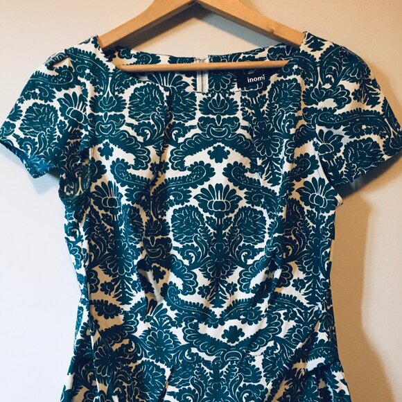Teal Folksy Damask Print Short Sleeve Dress - Picture 3 of 16